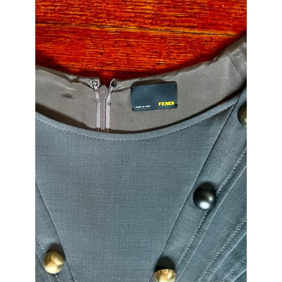 Vintage 90s Designer Italy Fendi Neutral Gray Mini Pencil Dress Small Med Pocket - Picture 5 of 9